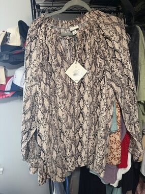 Ava & Viv Neutral Snake-Print Long-Sleeve Blouse